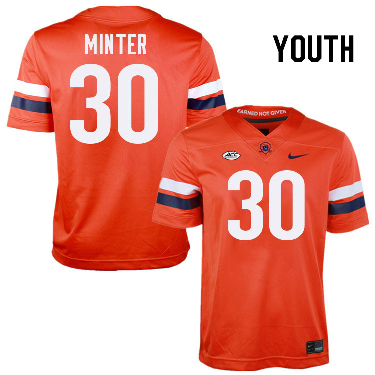 Youth Virginia Cavaliers #30 Ethan Minter College Football Jerseys Stitched-Orange